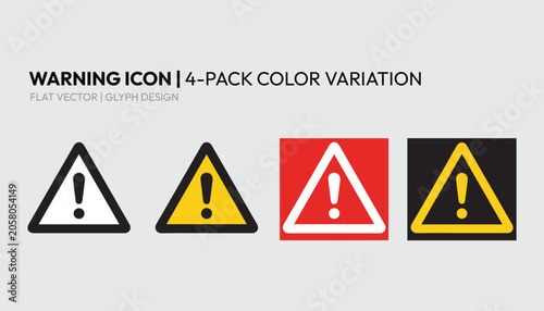 4-Pack Colour Warning Icon Pack – Triangle Alert Symbol 4 Color Variation Set Flat Design