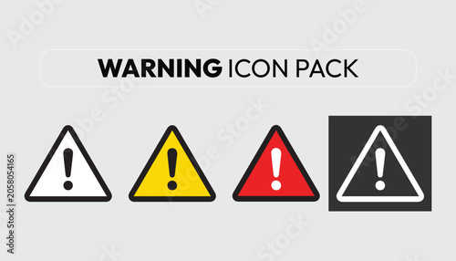 4-Pack Colour Warning Icon Pack – Triangle Alert Symbol Collection Flat Colour Variation