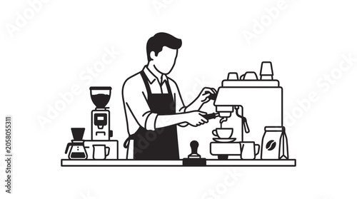Photos A professional barista preparing fresh coffee using an espresso machine in a modern cafe