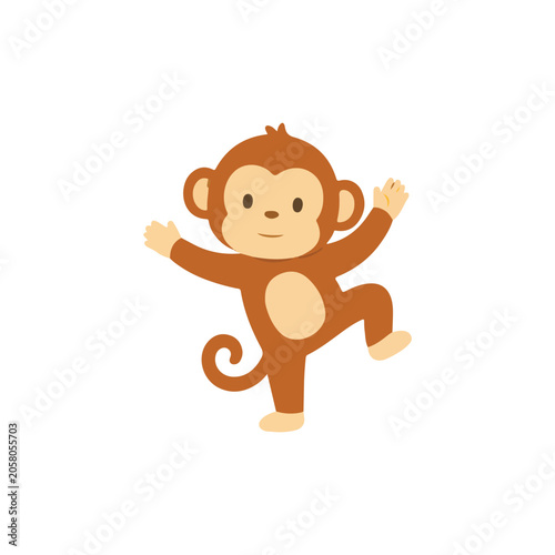 Cute Dancing Monkey Vector Illustration, Happy Playful Cartoon Chimpanzee Character, Flat Scandinavian Safari Animal Clipart for Sticker