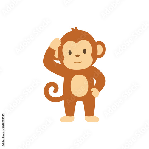 Cute Monkey Scratching Head Vector Illustration, Funny Puzzled Cartoon Chimpanzee Character, Flat Safari Animal Thinking Pose Clipart for Sticker