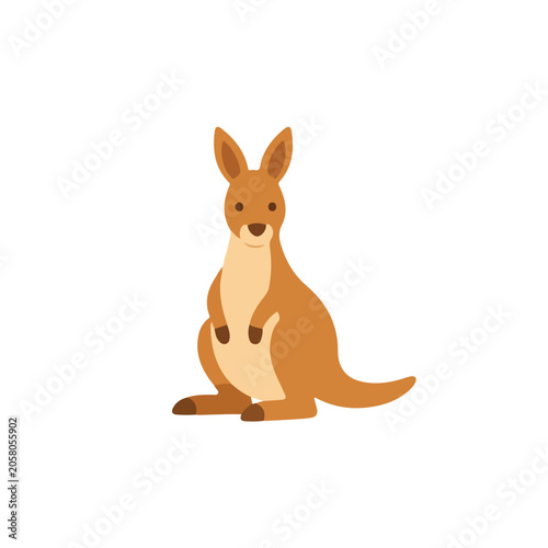 Cute Standing Kangaroo Front View Vector Illustration, Friendly Cartoon Australian Wallaby with Pouch, Flat Outback Animal Clipart for Nursery Art