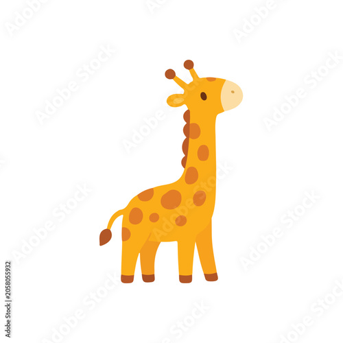 Cute Standing Giraffe Vector Illustration, Cheerful Cartoon Safari Spotted Animal Character, Flat Scandinavian Giraffe Clipart for Birthday Card