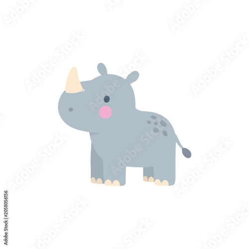 Cute Sitting Rhinoceros Side View Vector Illustration, Curious Cartoon Safari Animal Character, Flat Scandinavian Rhino Clipart for Baby Art