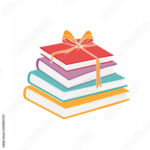 Stacked books with ribbon bookmark vector