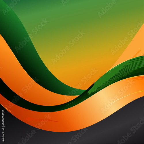 Flowing wave shapes in green, orange, and yellow tones with soft gradients. Smooth curves create a modern abstract background suitable for seasonal branding and creative projects.
