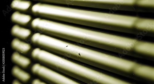 Close up of radiator fins with dust and small insects muted green tones