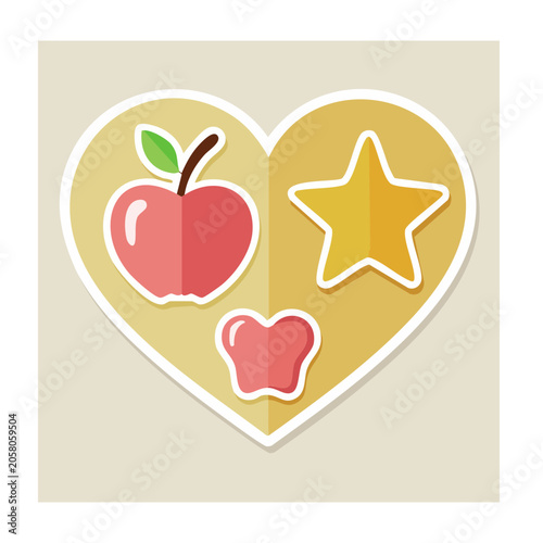 Flat design heart with apple and star illustration