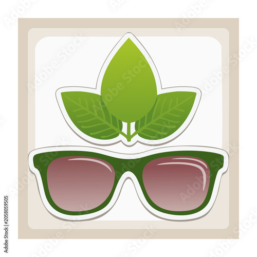 Flat design illustration of sunglasses with green leaf