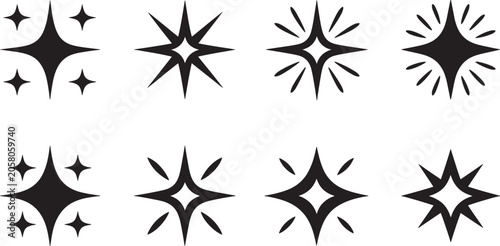 Collection of eight minimalist star in solid black color with geometric shapes black star minimalist star geometric shape