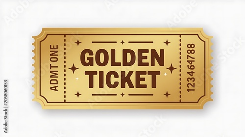 Golden ticket, admission voucher, prize ticket, gold coupon