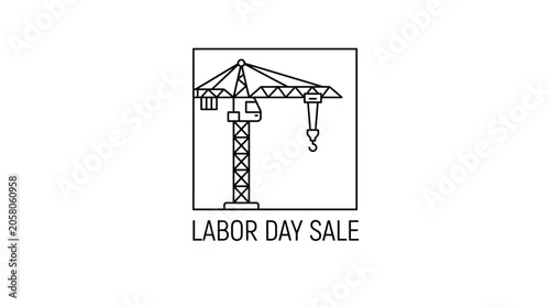 Canvas Print A minimalist line art illustration of a construction crane for a Labor Day sale