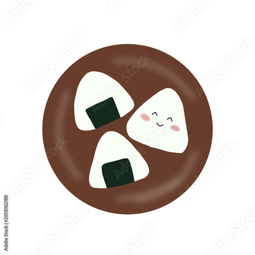 Simple illustration of a plate of onigiri