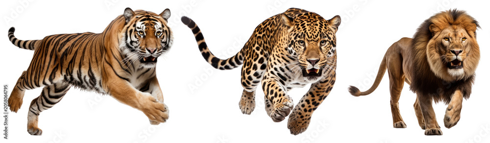 Obraz premium PNG Majestic wild cats in action on transparent background