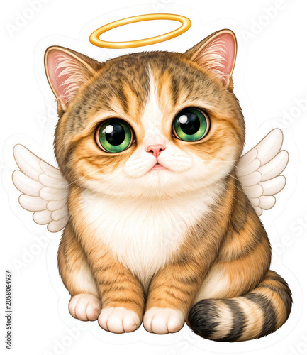 Cute Angel Tabby Kitten Sticker PNG Cutout