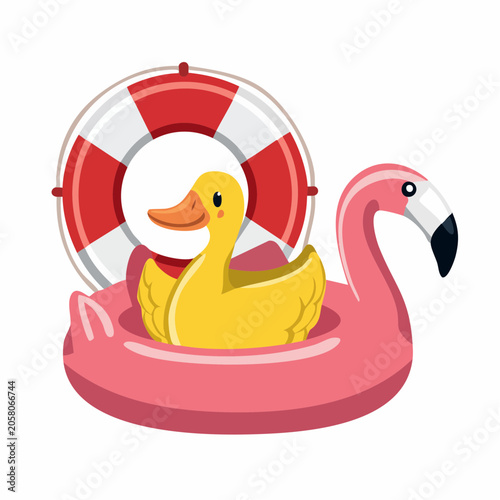 Cute Yellow Duck and Flamingo Float with Lifebuoy