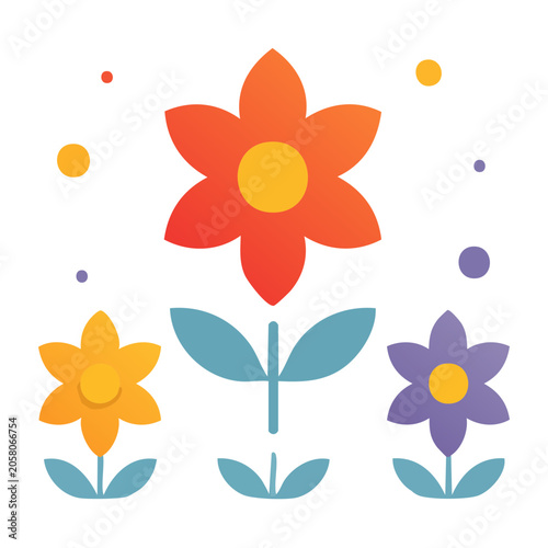 Flat design flower icons set on transparent background