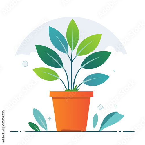Flat design plant in pot with leaves