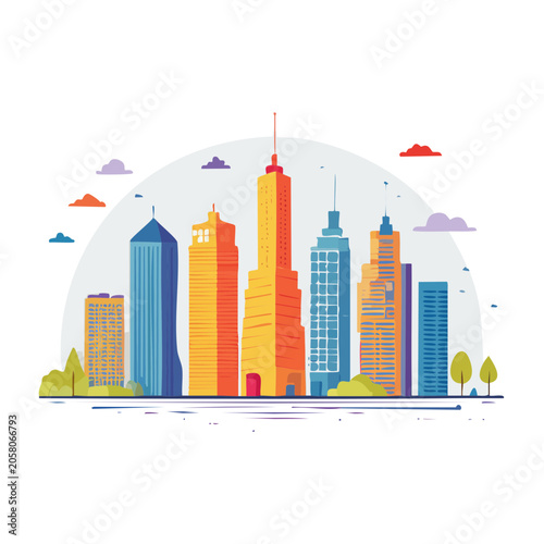 Flat design skyscrapers cityscape illustration