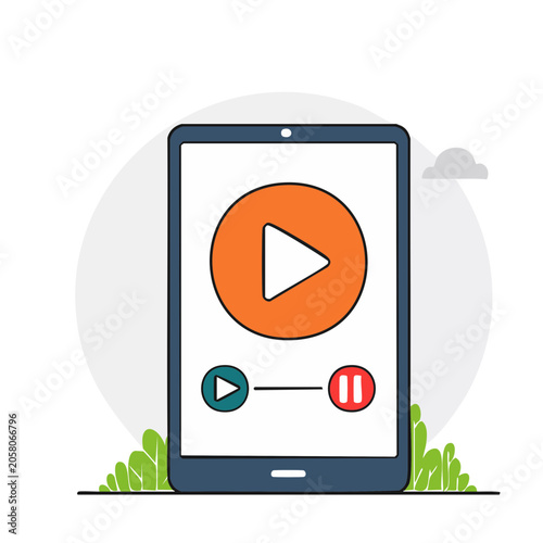Flat design smartphone with video playback controls