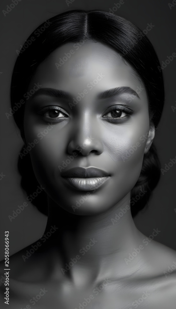 Fototapeta premium Close Up Portrait of Elegant Woman in Black and White