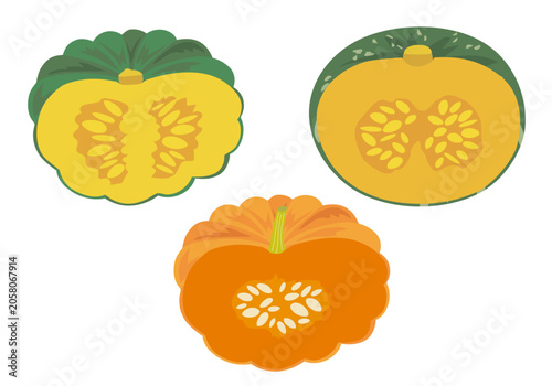 3種のカットしたカボチャのイラストセット02