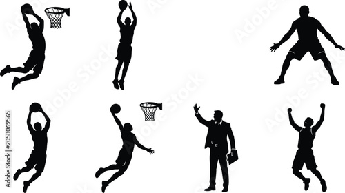 Tableau sur toile Basketball player silhouettes collection featuring action poses such as dunking