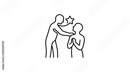 Fotografie A simple line art illustration depicting one person blessing or rewarding another with a star