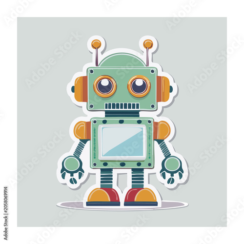 Cute cartoon robot illustration in flat design style