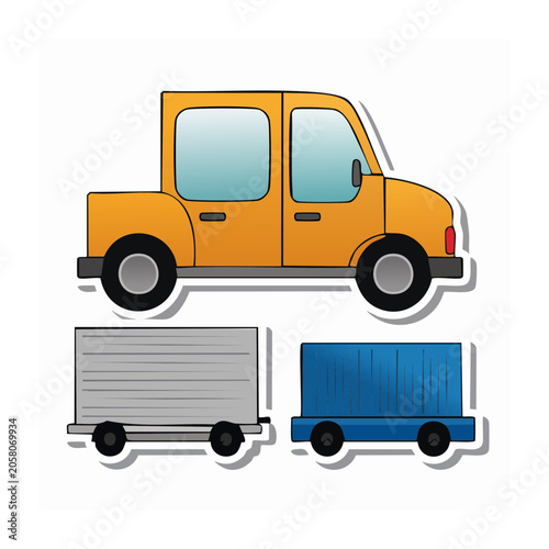 Flat design delivery truck and trailers illustration