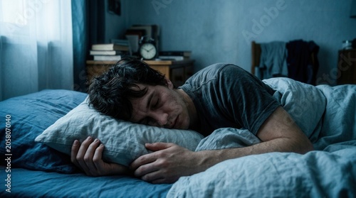 Man Sleeping Peacefuly In His Bed During The Night Embracing Deep Slumber