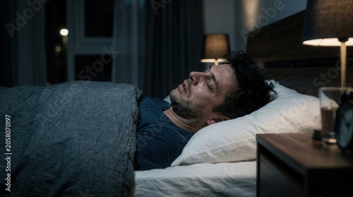 Man Sleeping Soundly In A Dark Bedroom At Night