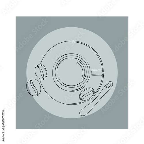 Minimalist line art of coffee cup and beans