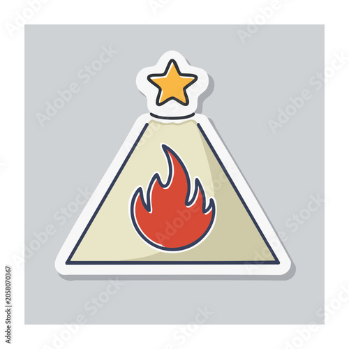 Volcano Icon with Fire and Star in Flat Design
