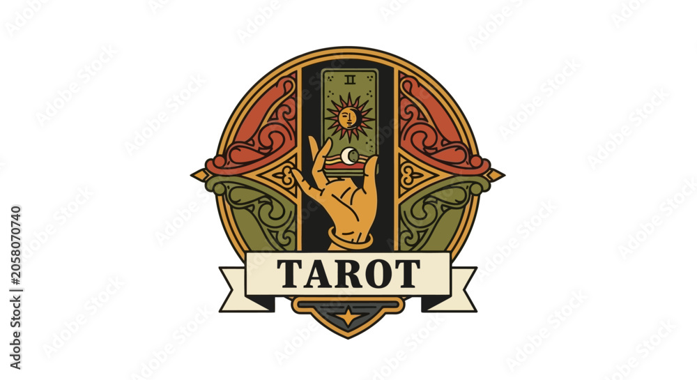 Obraz premium Tarot Card Illustration with Hand and Sun Symbol
