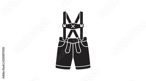 Cuadro en lienzo A black and white vector illustration of traditional Bavarian lederhosen shorts with suspenders