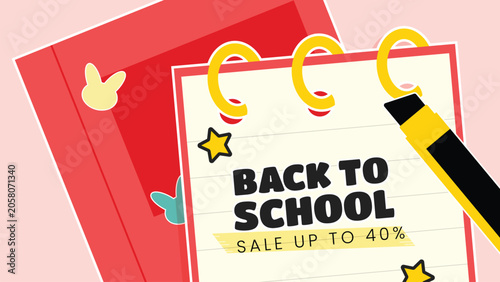 Cheerful Welcome Back to School Greeting Card Layout with Creative Learning Elements Illustration.