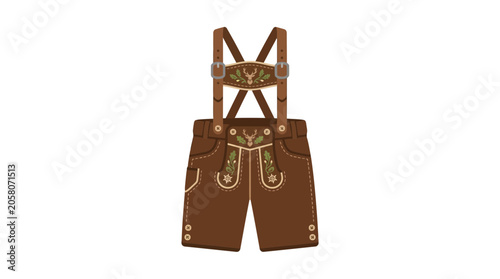 Valokuva Traditional brown leather lederhosen shorts with suspenders for Oktoberfest celebration