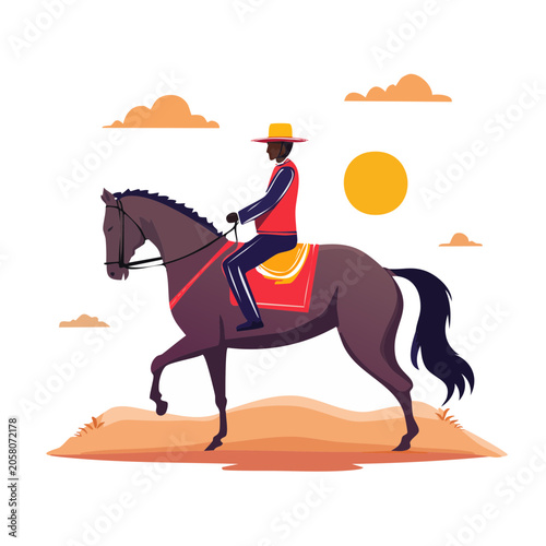 Man riding horse in flat vector style