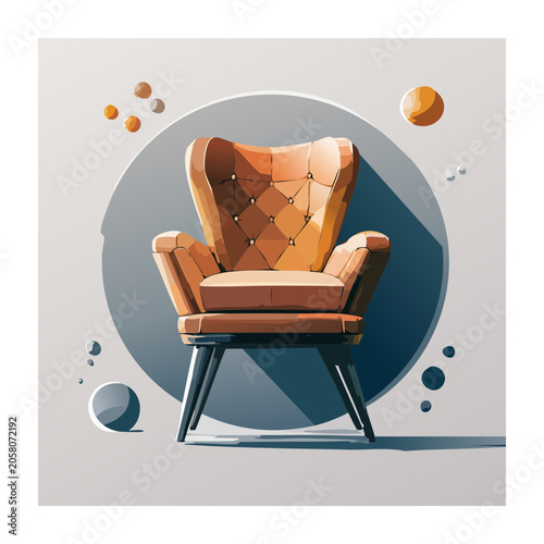 Modern Brown Armchair in Flat Design Style