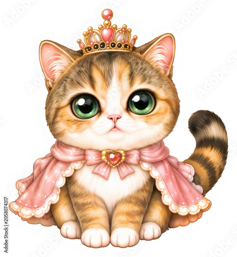 Cute Princess Kitten Wearing Crown Sticker PNG