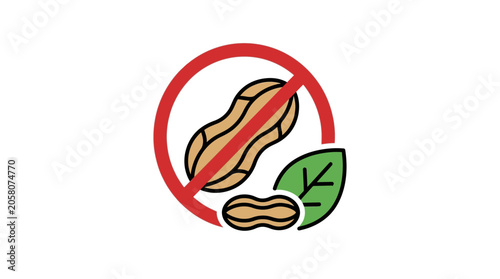 Peanut free allergen warning icon with a red prohibition sign and a green leaf.