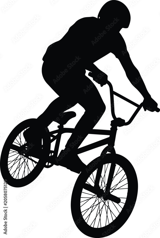 Naklejka premium Bicycle motocross rider performing a trick black silhouette bmx bike cyclist freestyle