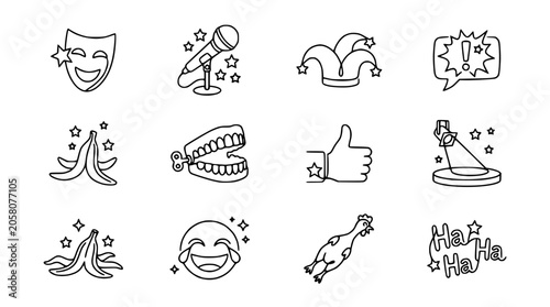 Tableau sur toile Comedy Icons Set: Laughter, Performance, Fun Symbols - Vector Art