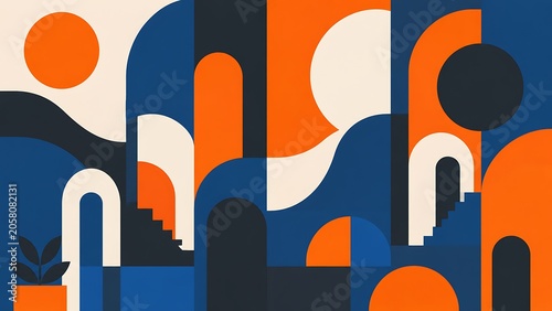 Abstract Geometric Cityscape in Bold Colors