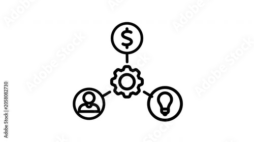 Business operation gear system line art animation for corporate management and workflow process concept