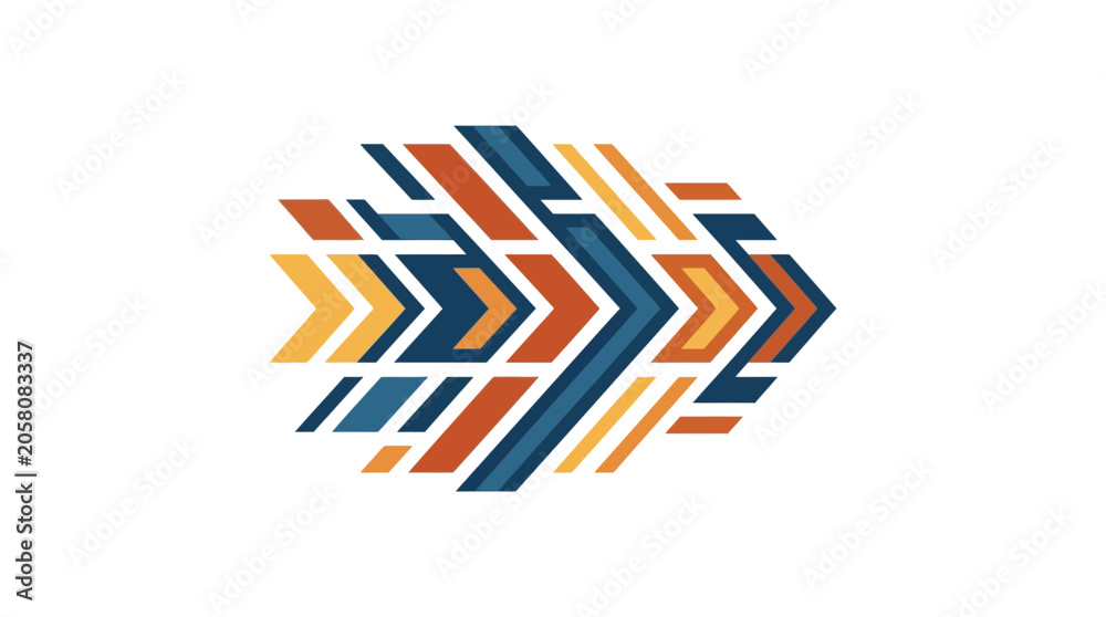 Obraz premium Abstract orange and blue chevron arrowhead pattern.