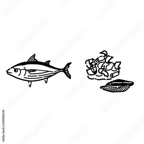 かつおぶしのイラスト（線画）