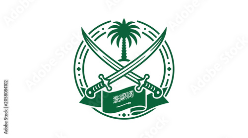 Fotografie Saudi Arabia national emblem featuring crossed swords and a palm tree