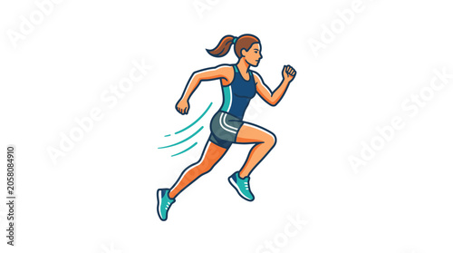 Cartoon illustration woman running fast with speed lines.